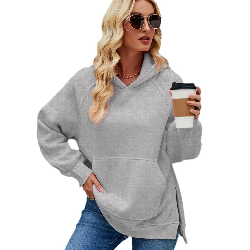 Women's Fashion Hooded Long Sleeve Side Slit Sweaters