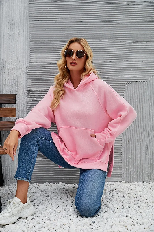 Women's Fashion Hooded Long Sleeve Side Slit Sweaters