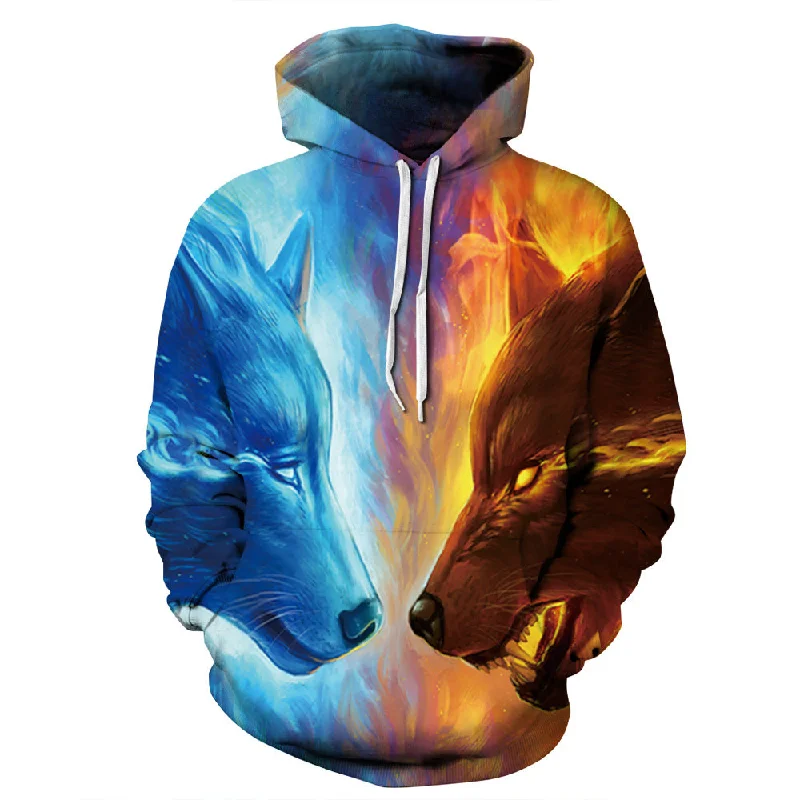 Women's Fire Wolf Digital Printed Hoodie Couple Wear Sweaters