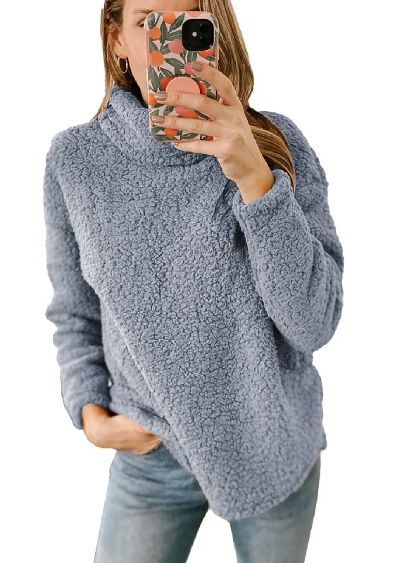 Women's Fur Turtleneck Solid Color Hoodie Plush Tops