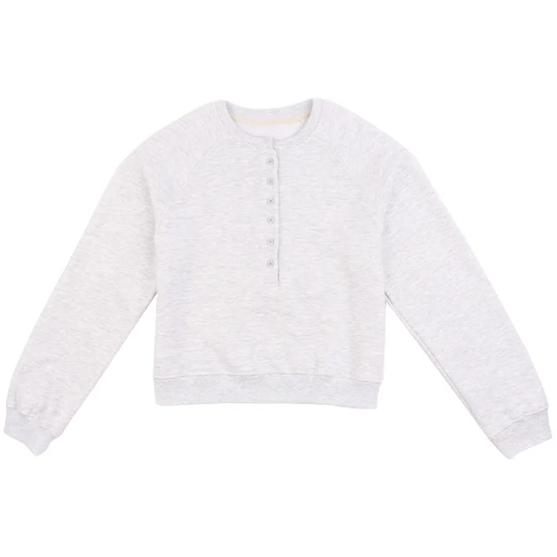 Women's Korean Style Fleece-lined Crew Neck Design Button Sweaters