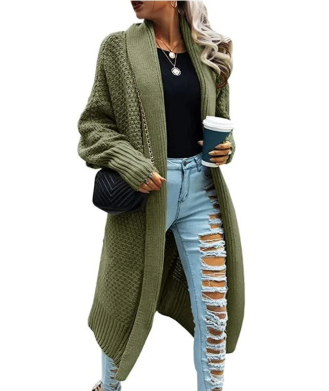 Women's Lapel Batwing Sleeve Knitted Long Coats