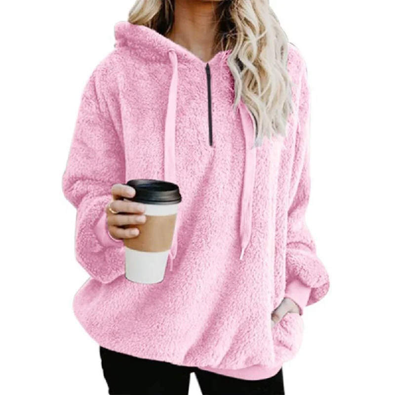 Women's Pullover Solid Color Hooded Fleece Sweatshirt Tops