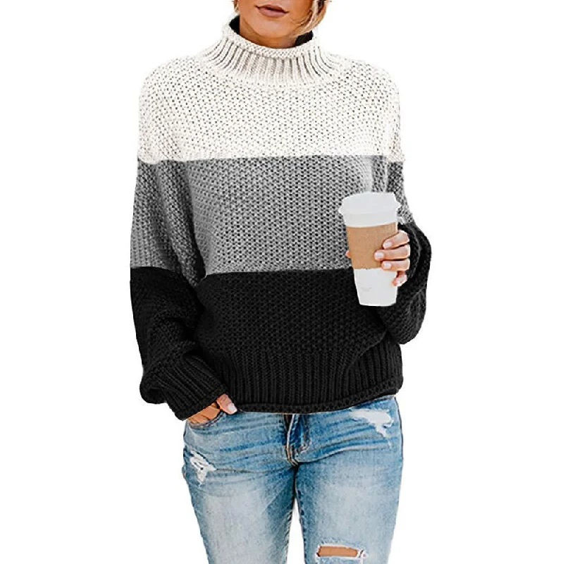 Women's Thick Thread Color Matching Turtleneck Pullover Sweaters