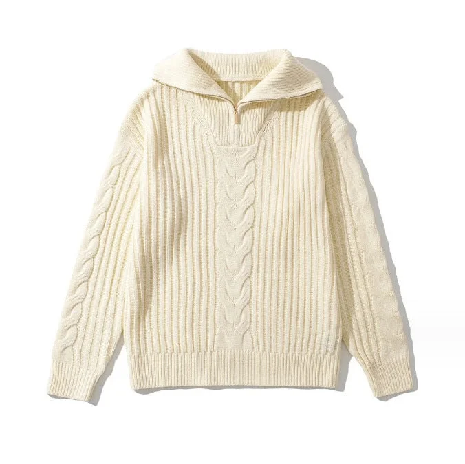 Women's Turtleneck Twist Stripes Loose Long Sleeve Sweaters