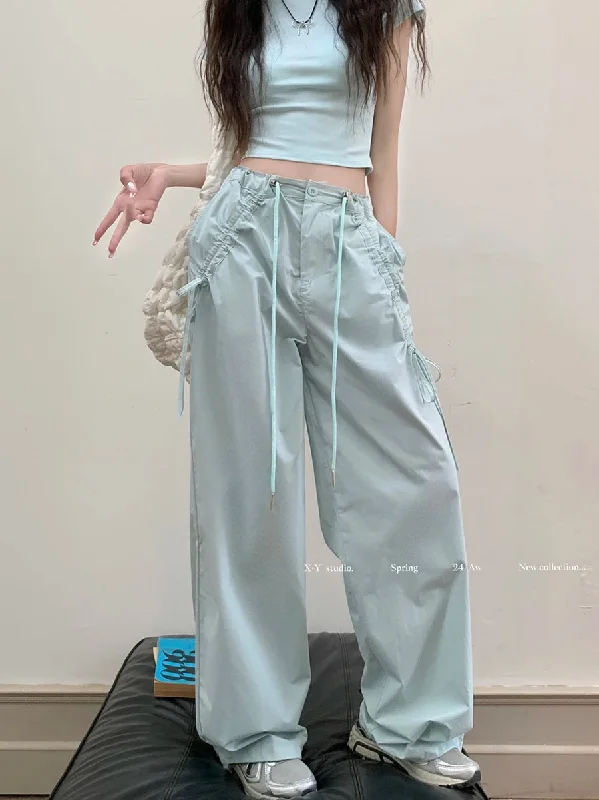 Y2k Cargo High Waisted Casual Streetwear Baggy Joggers Drawstring Wide Leg Pants