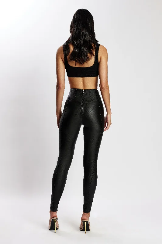 Zima Leatherette Corsetted High Waisted Pants - Black