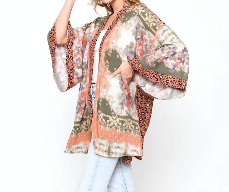 Abstract Animal Kimono In Warm Multi