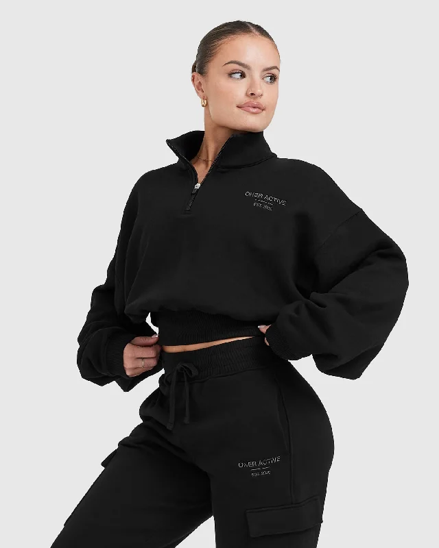 All Day Est 2020 Crop 1/4 Zip Sweatshirt | Black