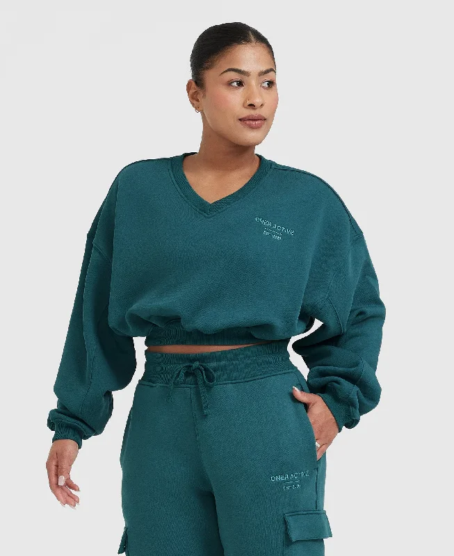 All Day Est 2020 Crop V-Neck Sweatshirt | Marine Teal