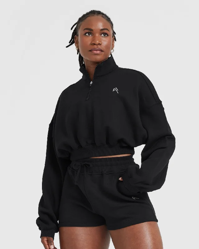 All Day Lightweight Crop 1/4 Zip Sweatshirt | Black