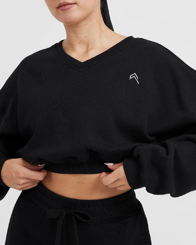 All Day Lightweight Oversized V-Neck Sweatshirt | Black