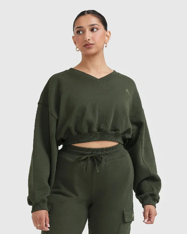 All Day Lightweight Oversized V-Neck Sweatshirt | Khaki