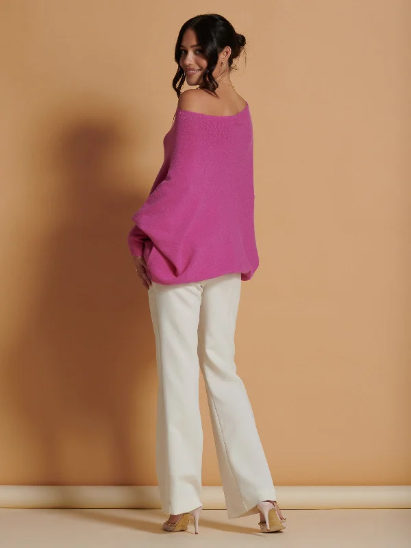 Made In Italy Asymmetric Draped Soft Knit Jumper, Hot Pink