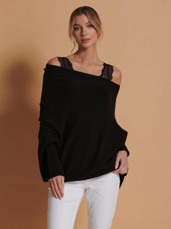 Made in Italy Asymmetric Draped Knit Jumper, Black