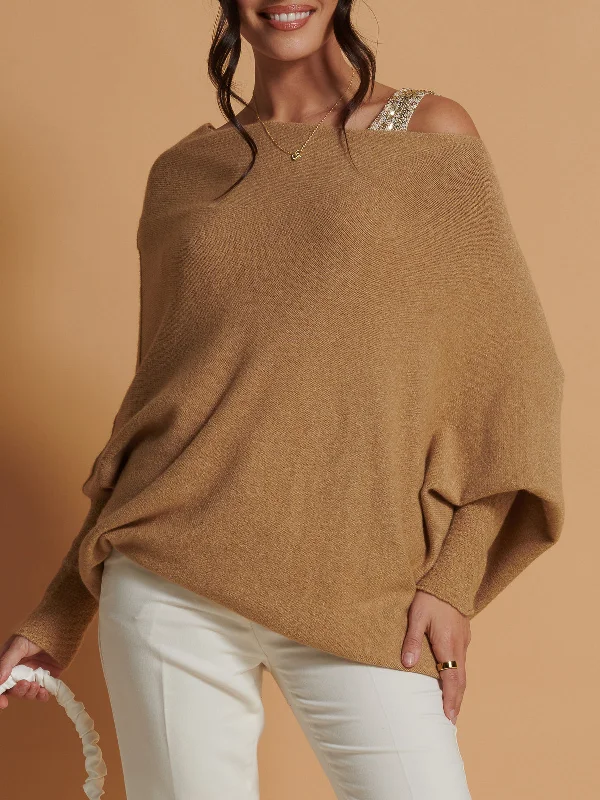 Made in Italy Asymmetric Draped Knit Jumper, Camel