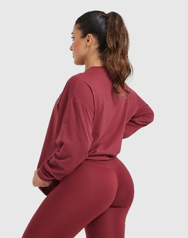 Classic Oversized Lightweight Long Sleeve Top | Burnt Cherry