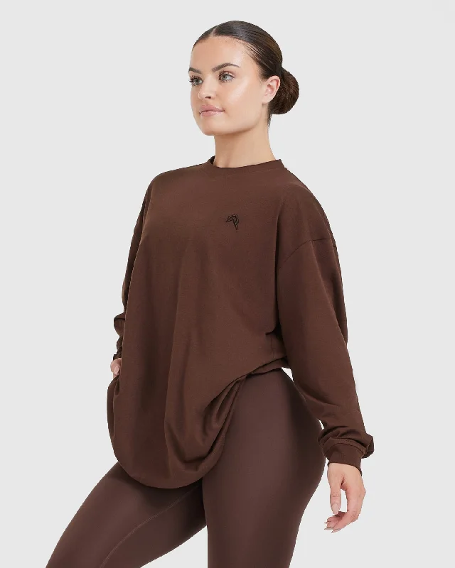 Classic Oversized Lightweight Long Sleeve Top | Espresso