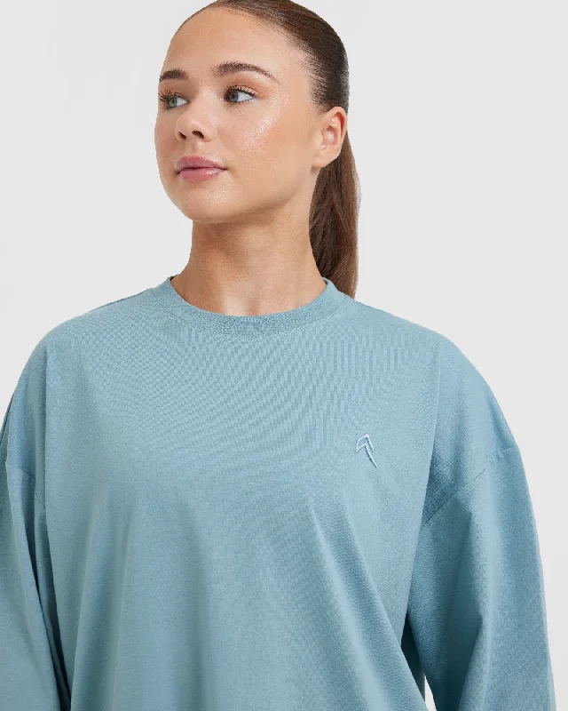 Classic Oversized Lightweight Long Sleeve Top | Steel Blue