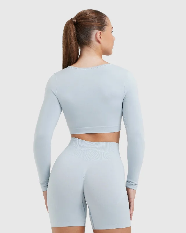 Effortless Square Neck Crop Long Sleeve Top | Ice Blue