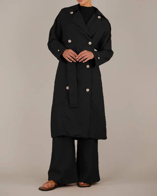 Elvie Linen Trench Coat - Black