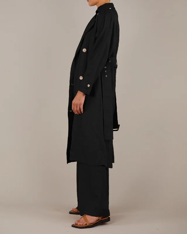 Elvie Linen Trench Coat - Black