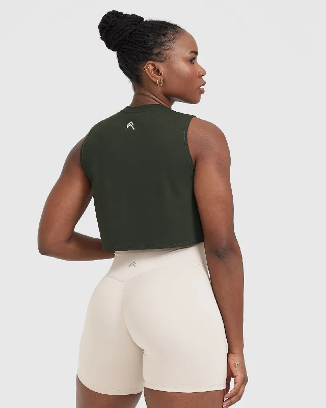 Go To Muscle Crop Vest | Khaki Green