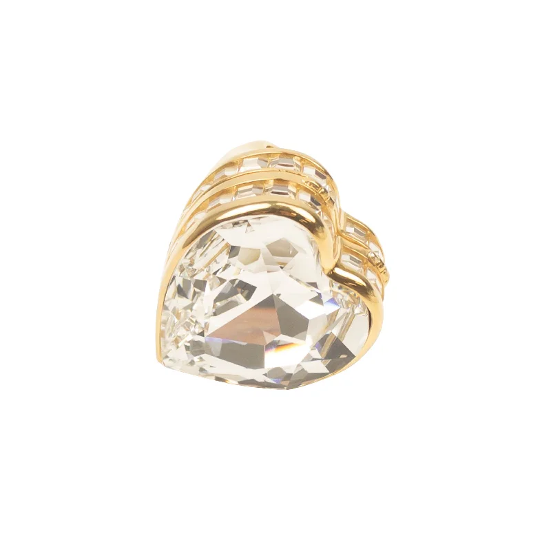 Gold And Clear Heart Box Crystal Ring