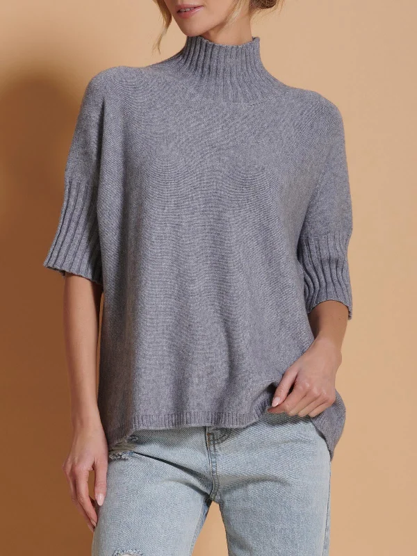 Made in Italy High Neck Half Sleeve Jumper, Grey