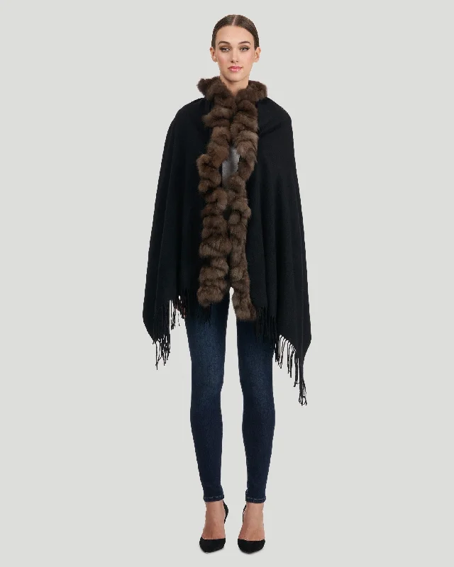 Knit Ruffle Cashmere Stole With Sable