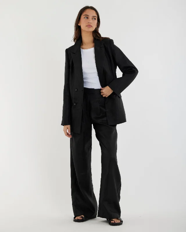 Mia Double Breasted Tie Blazer - Black