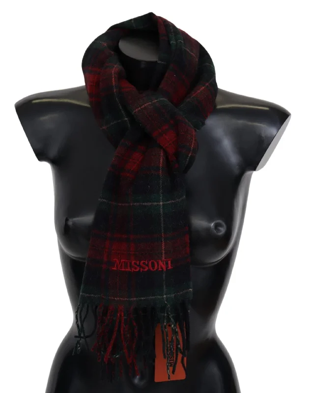 Missoni  Check Wool Unisex Neck Wrap Fringes Scarf