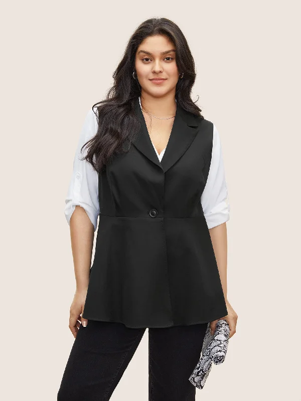 Plain Flutter Hem Button Through Sleeveless Blazer