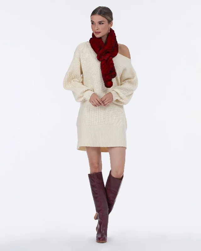 Rex Rabbit Knit Pull Through Scarf with Pompoms