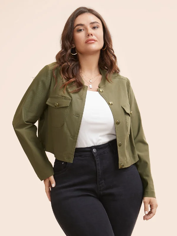 Solid Patch Pocket Cropped Jacket