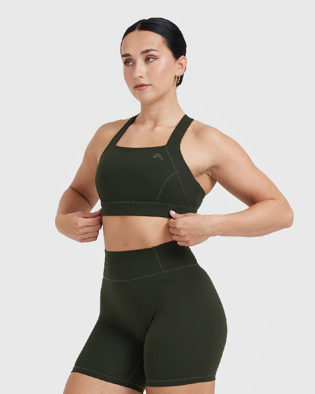 Timeless Wide Strap Sports Bra | Khaki