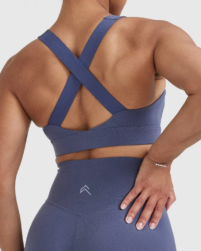 Timeless Wide Strap Sports Bra | Slate Blue