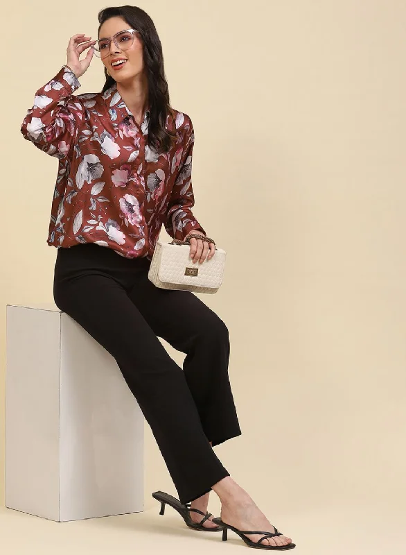 Women Rust Brown Printed Top