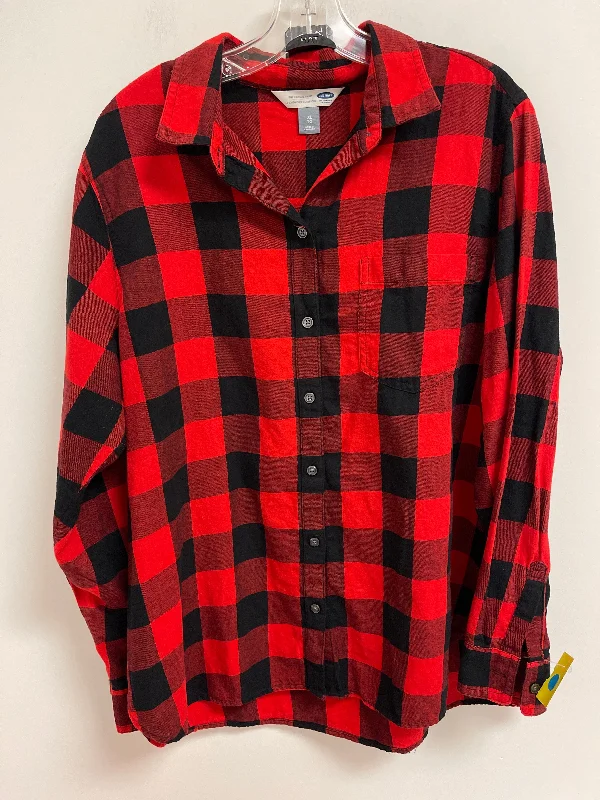 Blouse Long Sleeve By Old Navy In Black & Red, Size: Xl