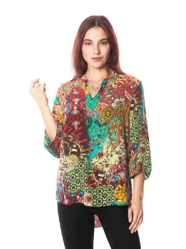 Tianello “UNA” Washable Silk Teylyne Blouse-Hot Apple