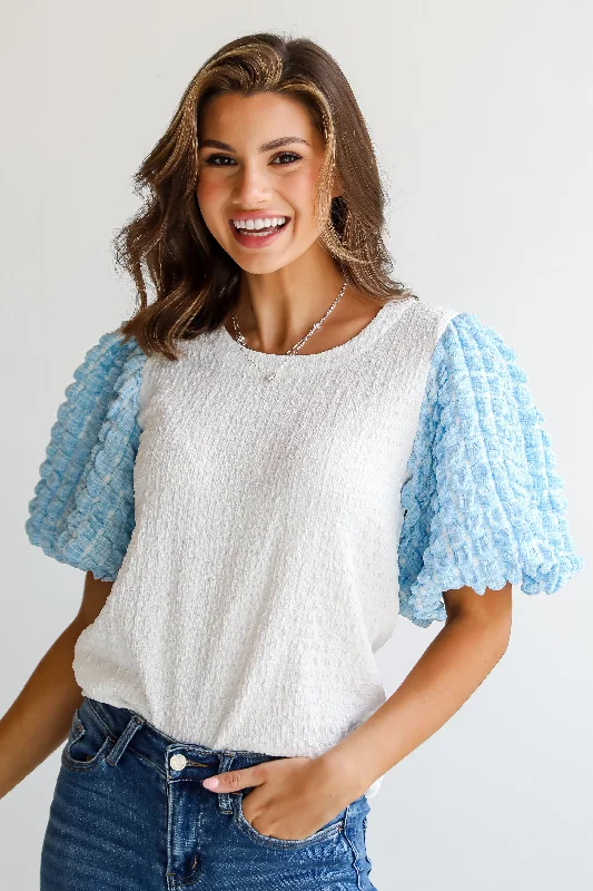 FINAL SALE - Ultimately Chic Off White Textured Puff Sleeve Blouse