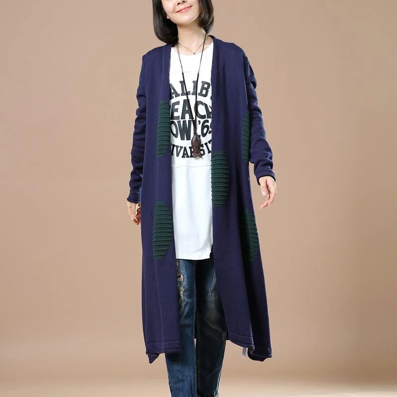 Dotted long navy knitted coats cardigans oversize