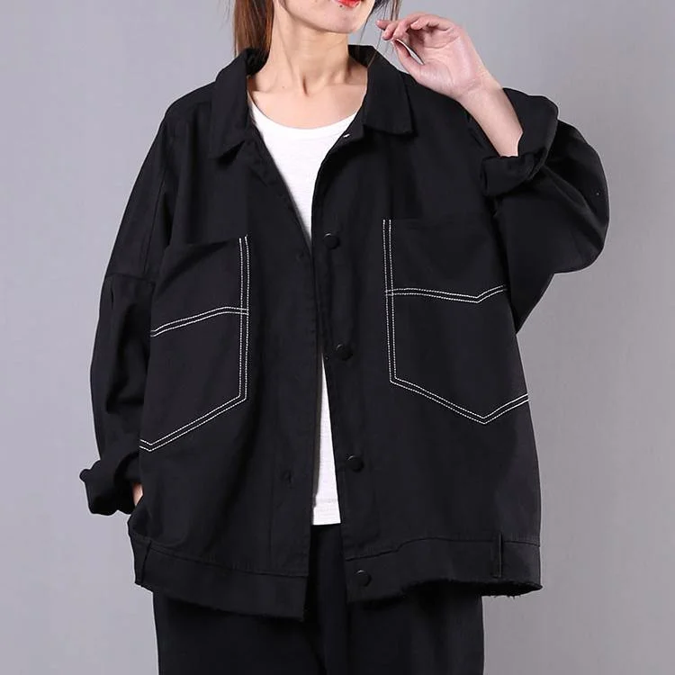 Elegant black Fashion tunics for women Gifts lapel pockets spring coats