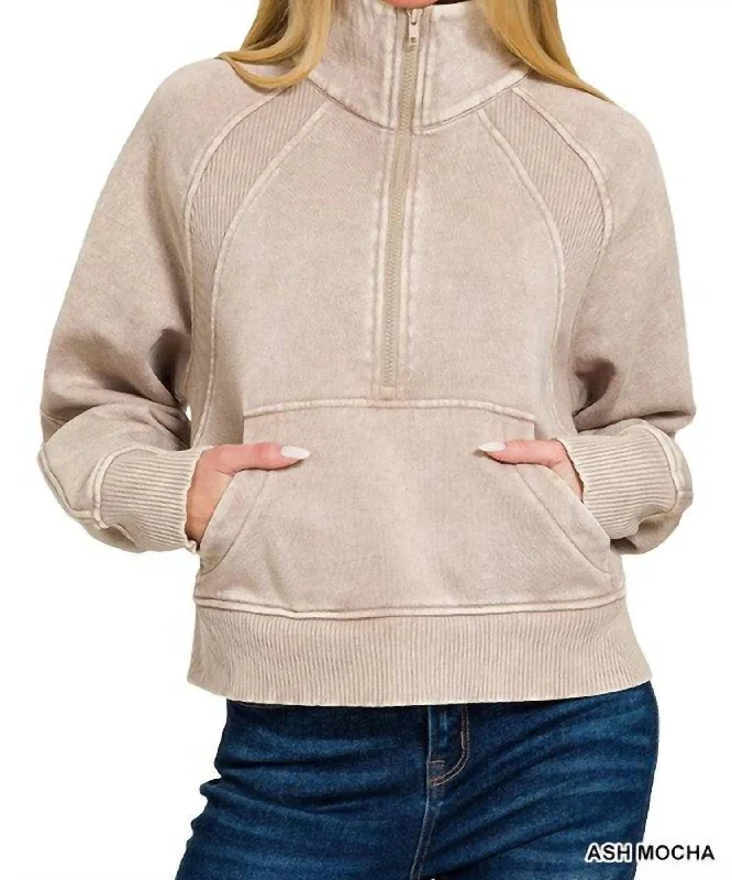 Alice Half Zip Fleece Pullover Jacket In Ash Mocha