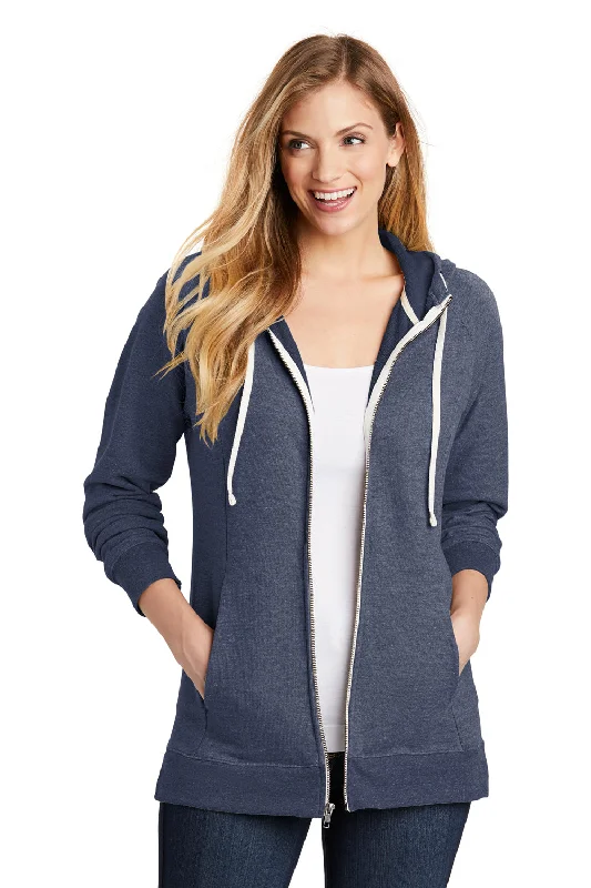 District Womens Perfect French Terry Full Zip Hooded Sweatshirt Hoodie - New Navy Blue