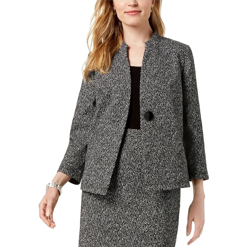 Kasper Womens Knit Jacquard Jacket, Black, 6