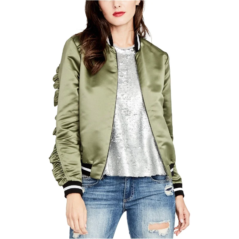 Rachel Roy Womens Ruffled Bomber Jacket