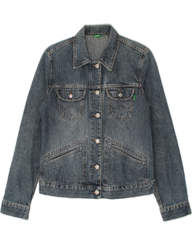 BENETTON Womens Denim Jacket UK 14 Medium Blue Cotton