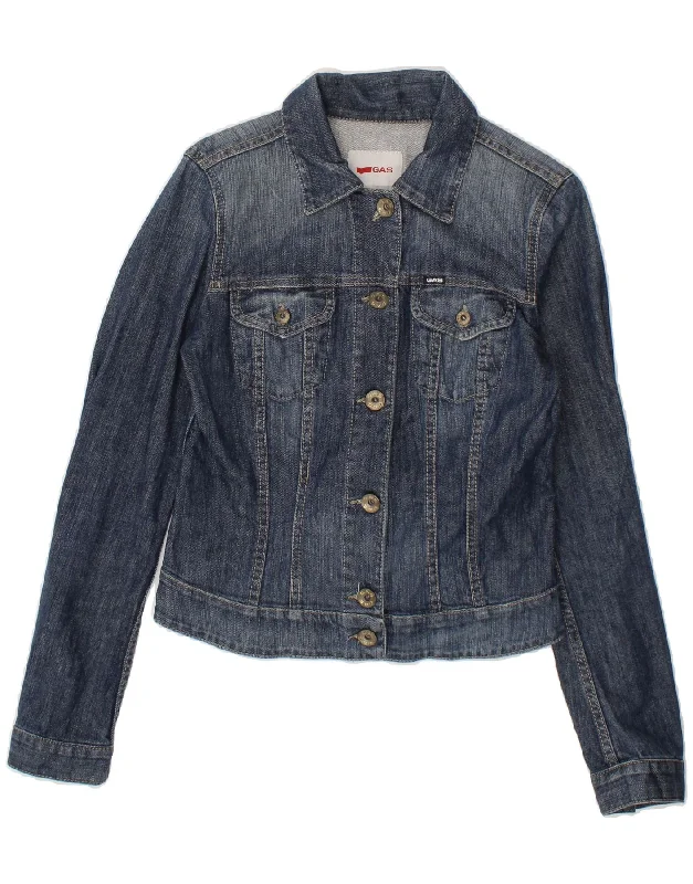 GAS Womens Denim Jacket UK 10 Small Navy Blue Cotton