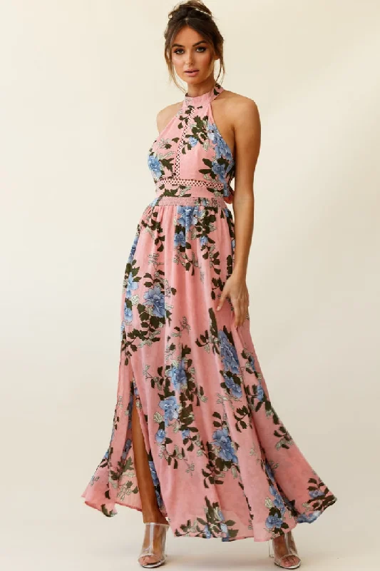 Baylor Floral Halterneck Maxi Dress Pink